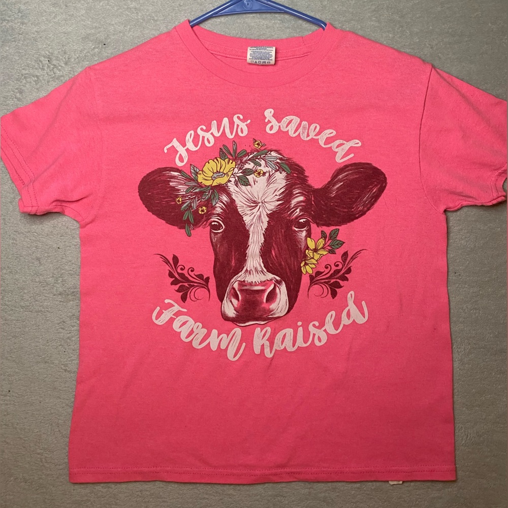 “Jesus Saved, Farm Raised” women’s size S shirt